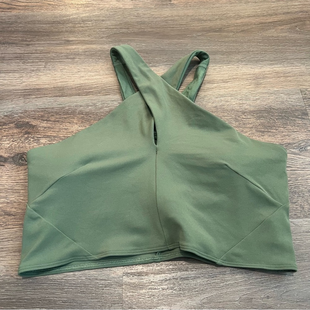 Lululemon Nulu Wrap Front Longline Sports Bra Size 10 Green Twill Criss Cross - Picture 3 of 7